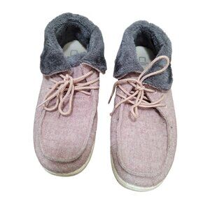 Hey Dude Women's Lace-Up Shoes With Faux Fur Lining Size 9 Light Pink & Gray War